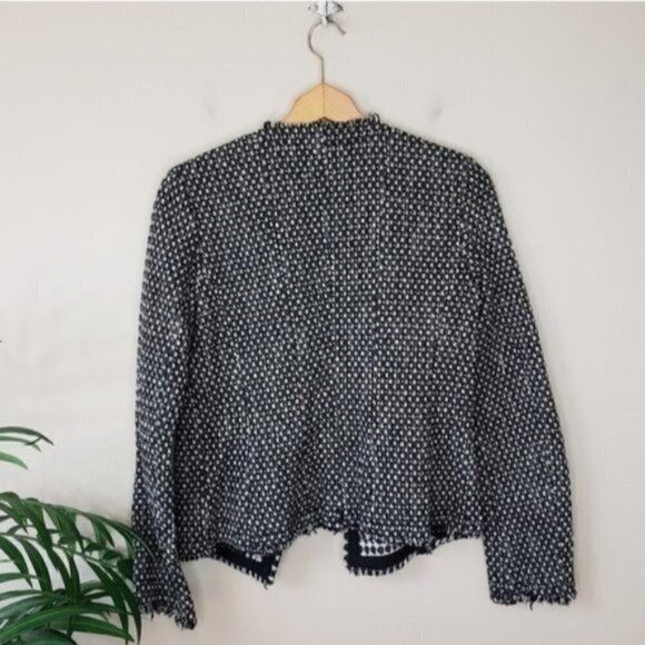 Eddie Bauer | Black White Tweed Open Blazer Size 6 - Picture 2 of 5